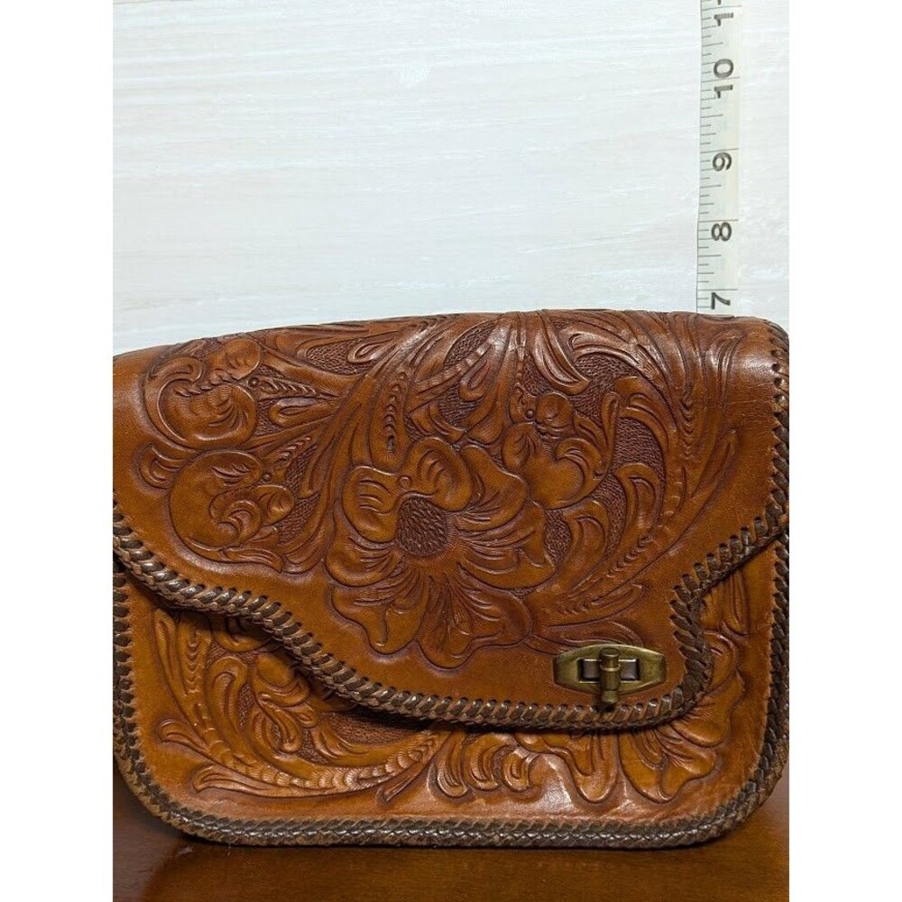 VINTAGE Tooled Leather Purse Handbag Boho Western Floral Cr